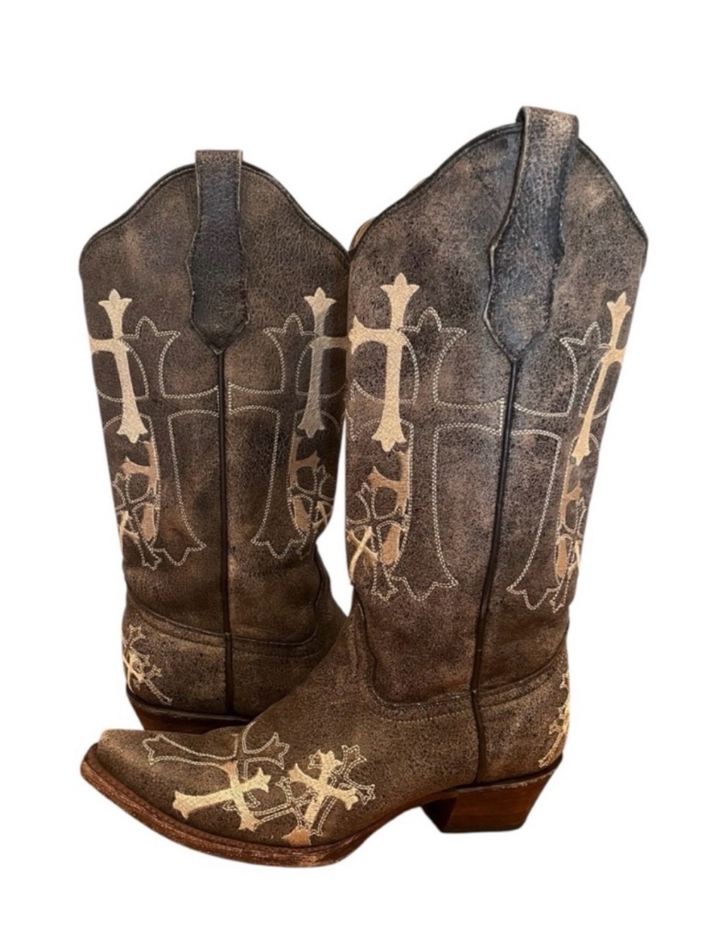 SOLD Coral Circle G Embroidered Cross Western Boots in Taupe SOLD 💯💯💯💯💯
